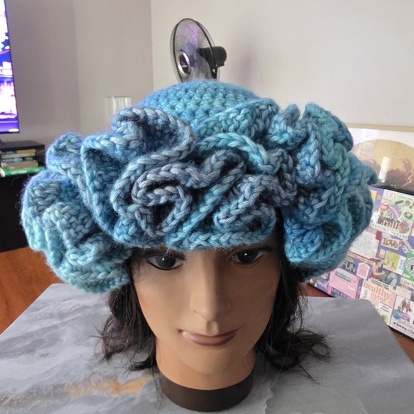 Blue Croceht Ruffle Hat